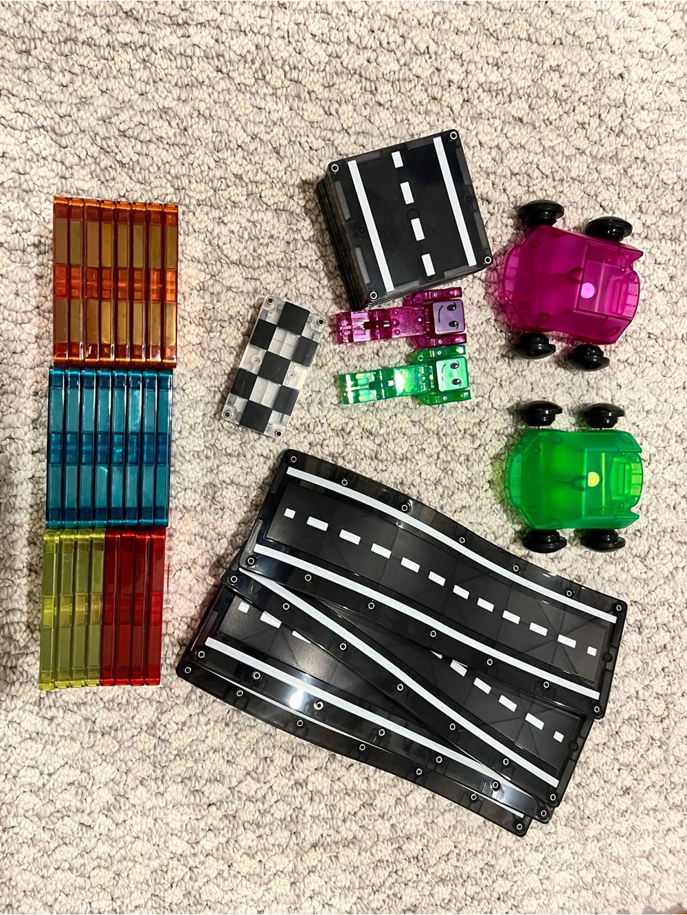 MAGNA-TILES Downhill Duo 40 Piece Set Complete Cars Ramps Magnetic Tiles